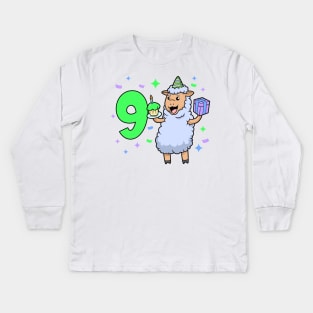 I am 9 with sheep - girl birthday 9 years old Kids Long Sleeve T-Shirt